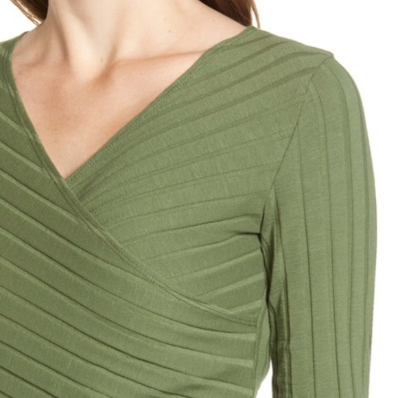 BP Faux Wrap Ribbed Green Top Plus Size - Picture 4 of 5